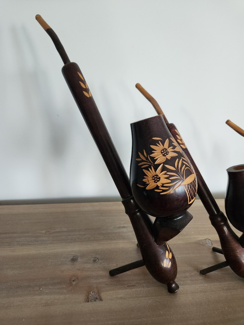 ๐ฟ Vintage Wooden Decorative Pipes Set of 3 Hand Carved Clean And Nice Together - Picture 2 of 14